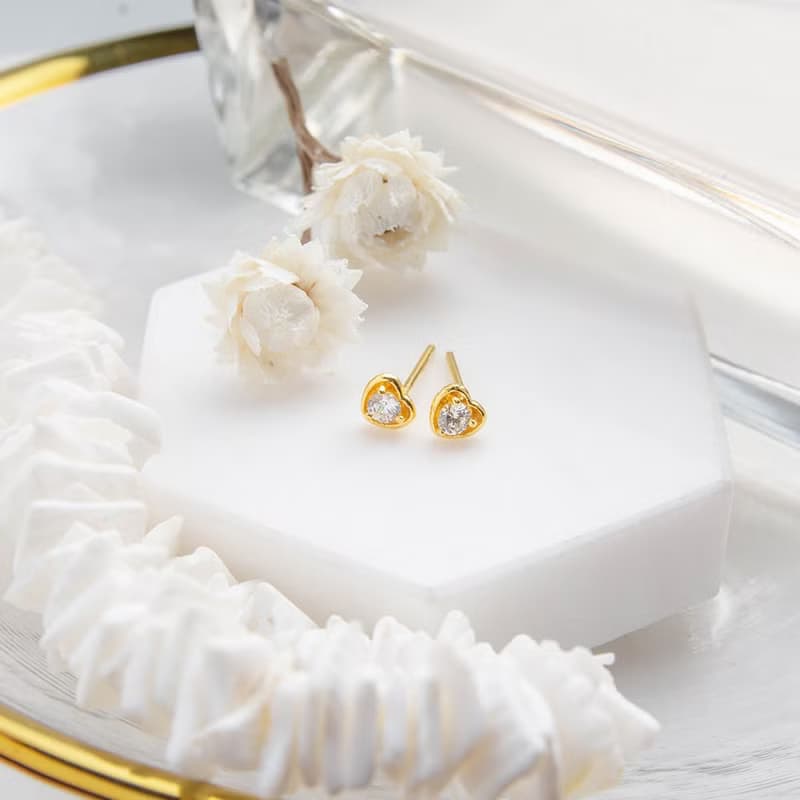 藏寶箱金飾 9999黃金純金 鑽石 愛心 耳針 耳環