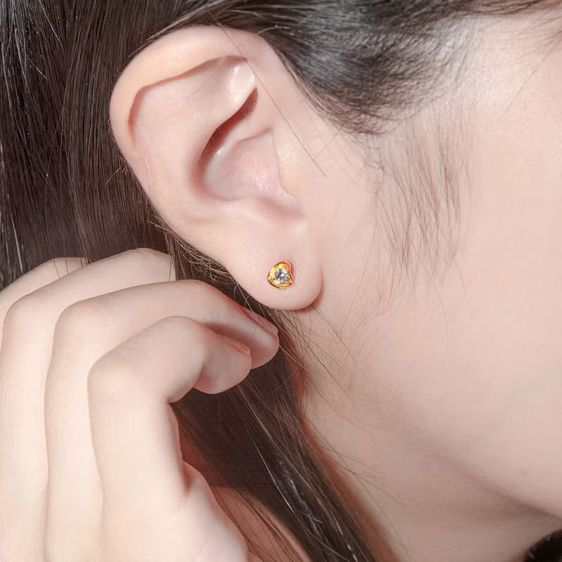 藏寶箱金飾 9999黃金純金 鑽石 愛心 耳針 耳環