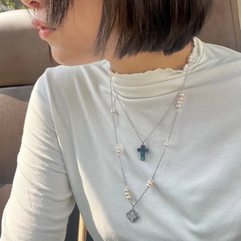 與神對話 十字架 北極光 鮑魚貝 純銀頸鏈 N168
