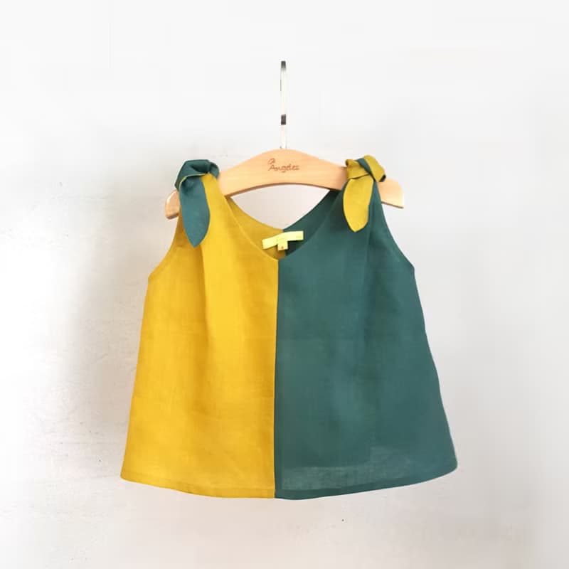 Ángeles-尾蝶無袖配色上衣(紅藍/黃綠)