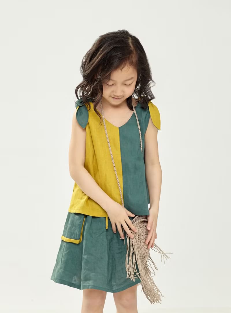 Ángeles-尾蝶無袖配色上衣(紅藍/黃綠)