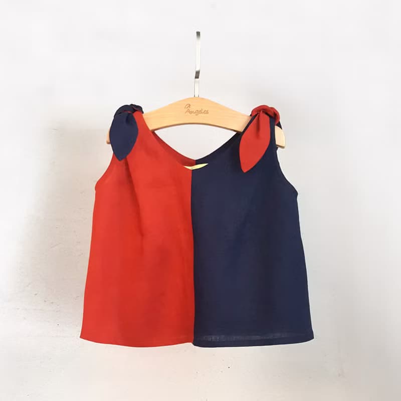 Ángeles-尾蝶無袖配色上衣(紅藍/黃綠)