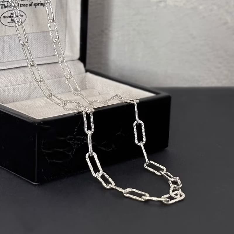 好質感~純銀鎖鏈拼接項鍊-中長鍊