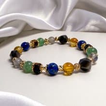 風與大地 銀曜石 綠草莓晶 黃水晶 青金石 黃虎眼 天然水晶手鏈