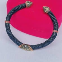 Black Body Real Elephant Tail Hair Bangle Silver Enamelled Sukhothai Free Size
