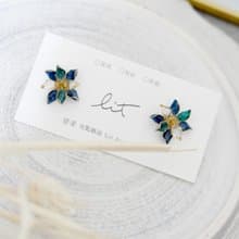 耳針/耳夾水晶花-飛舞飄揚(藍色)-光點飾品