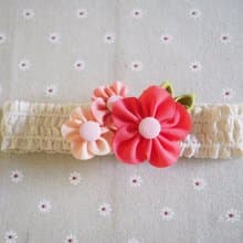 手作嬰兒女童紅色拼花彈性髮帶 適合百日宴彌月拍攝