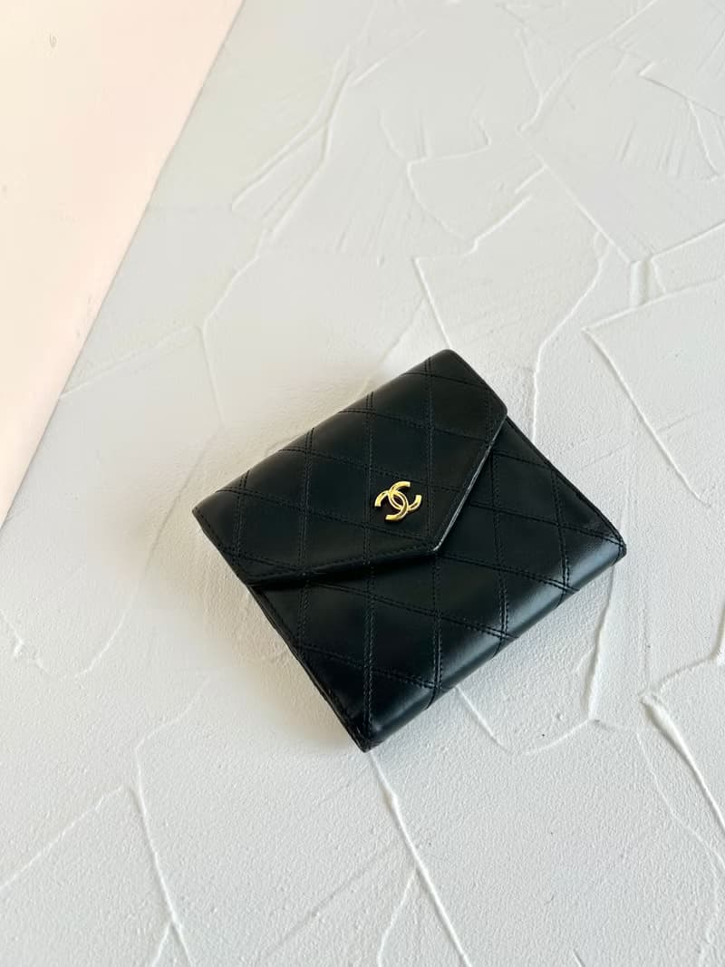 【LA LUNE】中古二手Chanel雙面小羊皮革黑色短夾小銀包零錢手袋