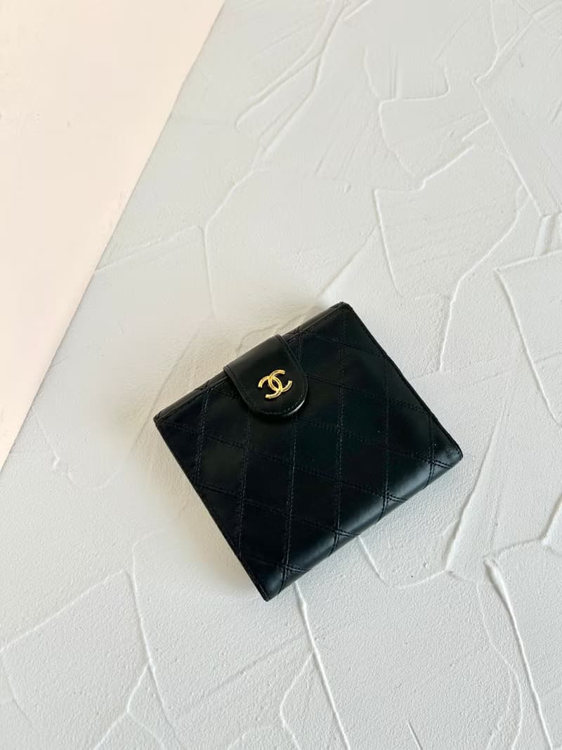【LA LUNE】中古二手Chanel雙面小羊皮革黑色短夾小銀包零錢手袋