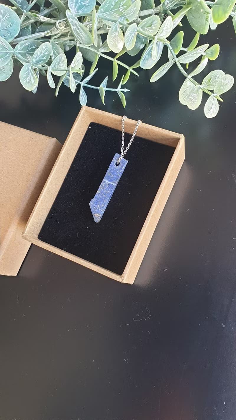 Rough Lapis Lazuli Necklace, 925 Silver, waxed cord, Taurus birthstone