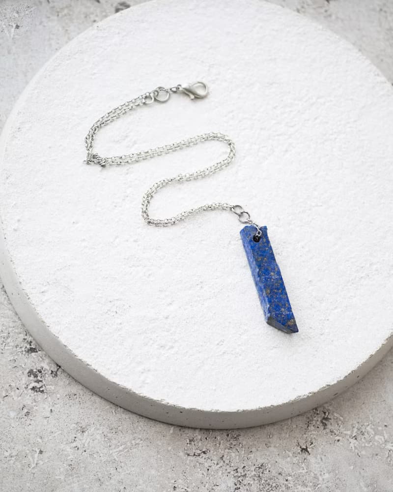 Rough Lapis Lazuli Necklace, 925 Silver, waxed cord, Taurus birthstone