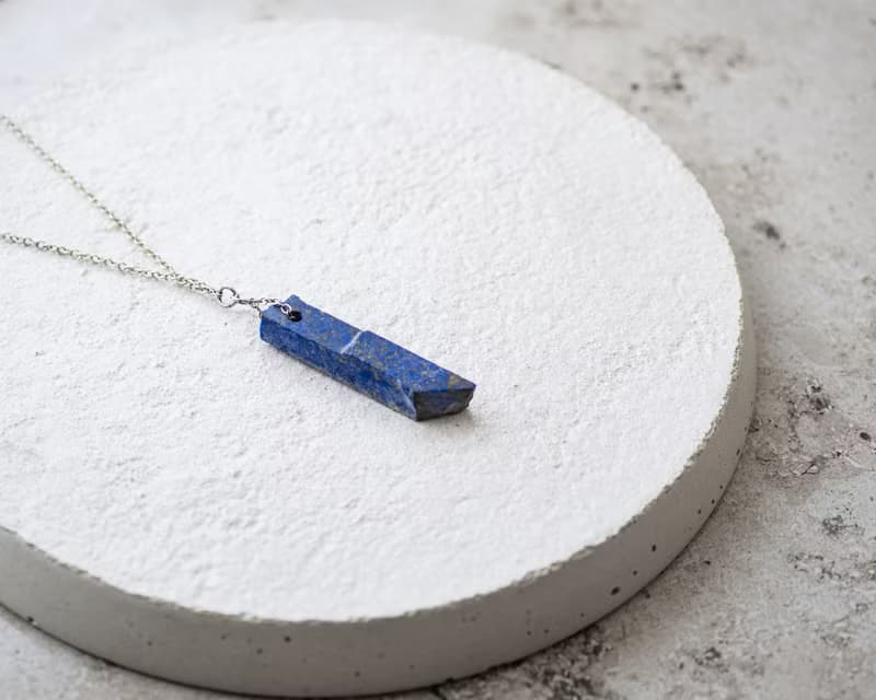 Rough Lapis Lazuli Necklace, 925 Silver, waxed cord, Taurus birthstone
