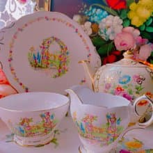 英國製1930年手繪鄉村風古董奶壺糖碗兩件組新年禮物情人節禮物