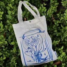 藍色花束 布袋小眾繡花包 環保單肩包插畫購物袋休閒