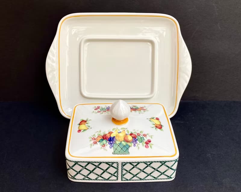 Villeroy Boch 籃子稀有矩形帶蓋黃油盤德國 1970 年