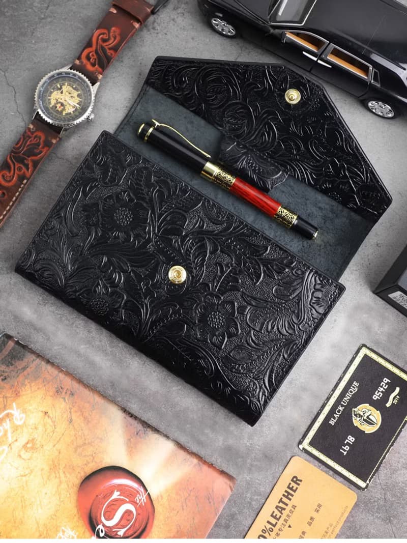 三折活頁真皮牛皮手帳本 筆記本商務 手工旅行記事本 B6
