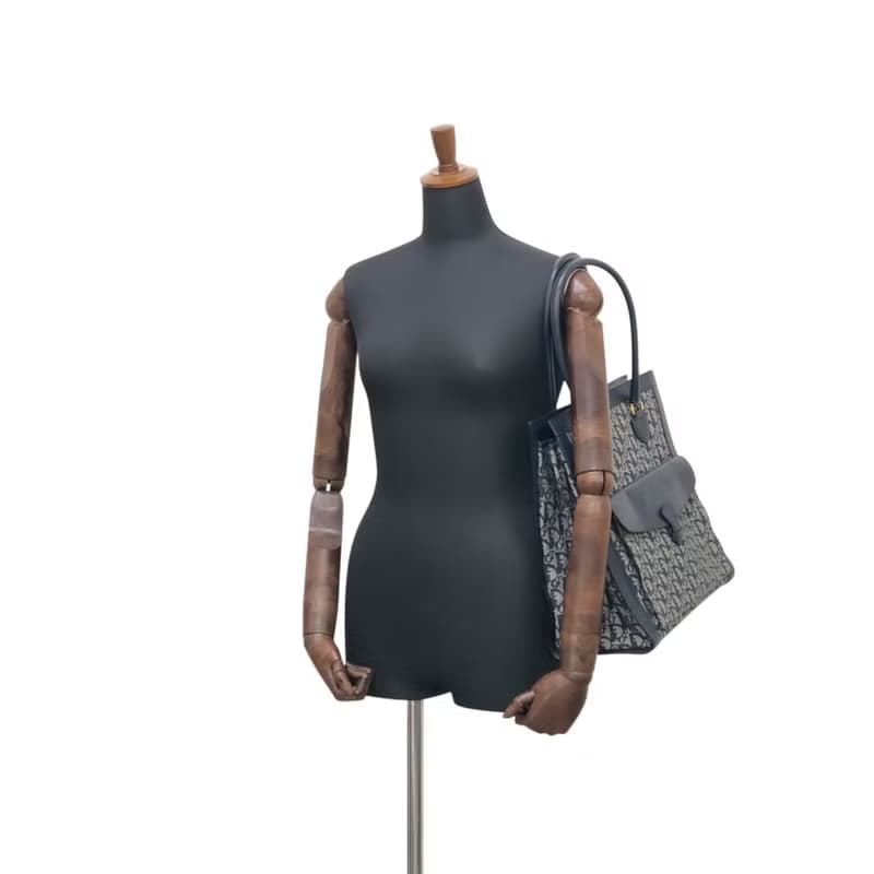 【 日本直送　名牌中古包 】Christian Dior トロッター トートバッグ ネイビー ジャガード フロントポケット vintage nak7gb