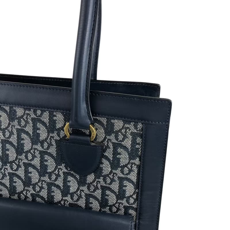 【 日本直送　名牌中古包 】Christian Dior トロッター トートバッグ ネイビー ジャガード フロントポケット vintage nak7gb