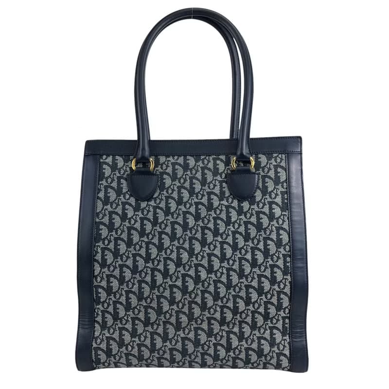【 日本直送　名牌中古包 】Christian Dior トロッター トートバッグ ネイビー ジャガード フロントポケット vintage nak7gb