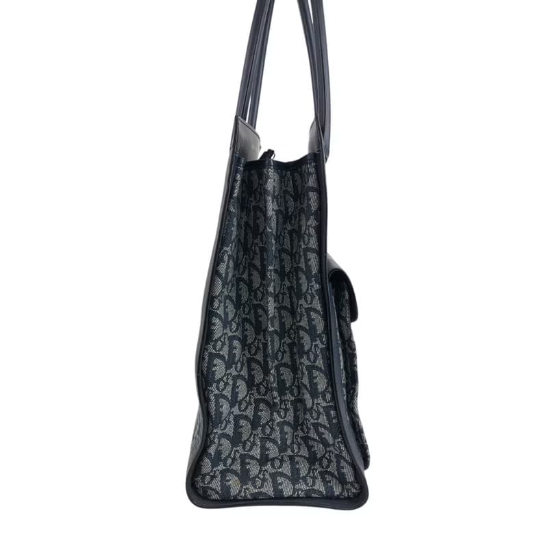 【 日本直送　名牌中古包 】Christian Dior トロッター トートバッグ ネイビー ジャガード フロントポケット vintage nak7gb