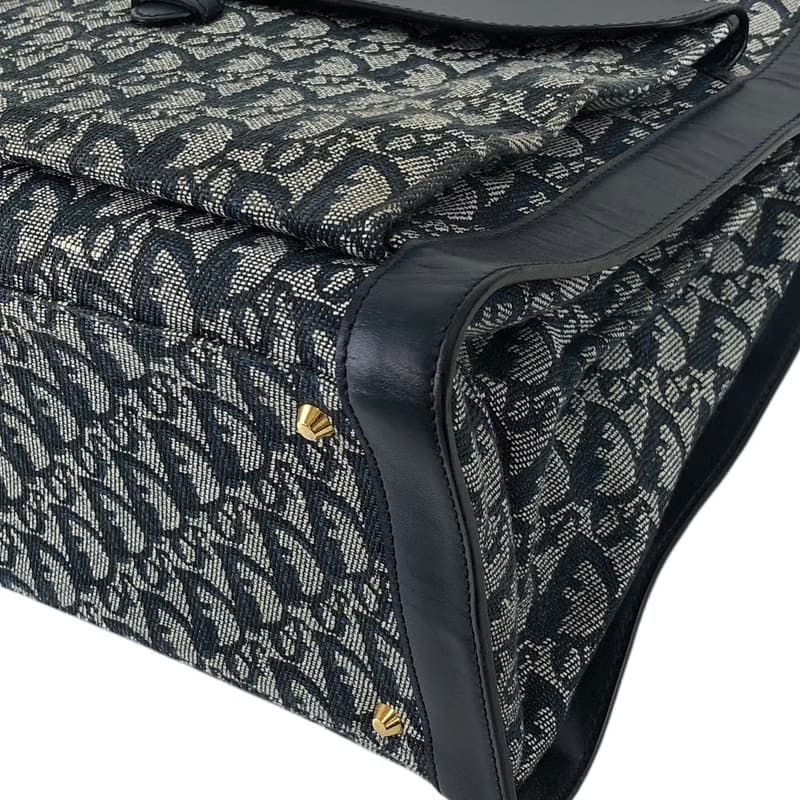 【 日本直送　名牌中古包 】Christian Dior トロッター トートバッグ ネイビー ジャガード フロントポケット vintage nak7gb