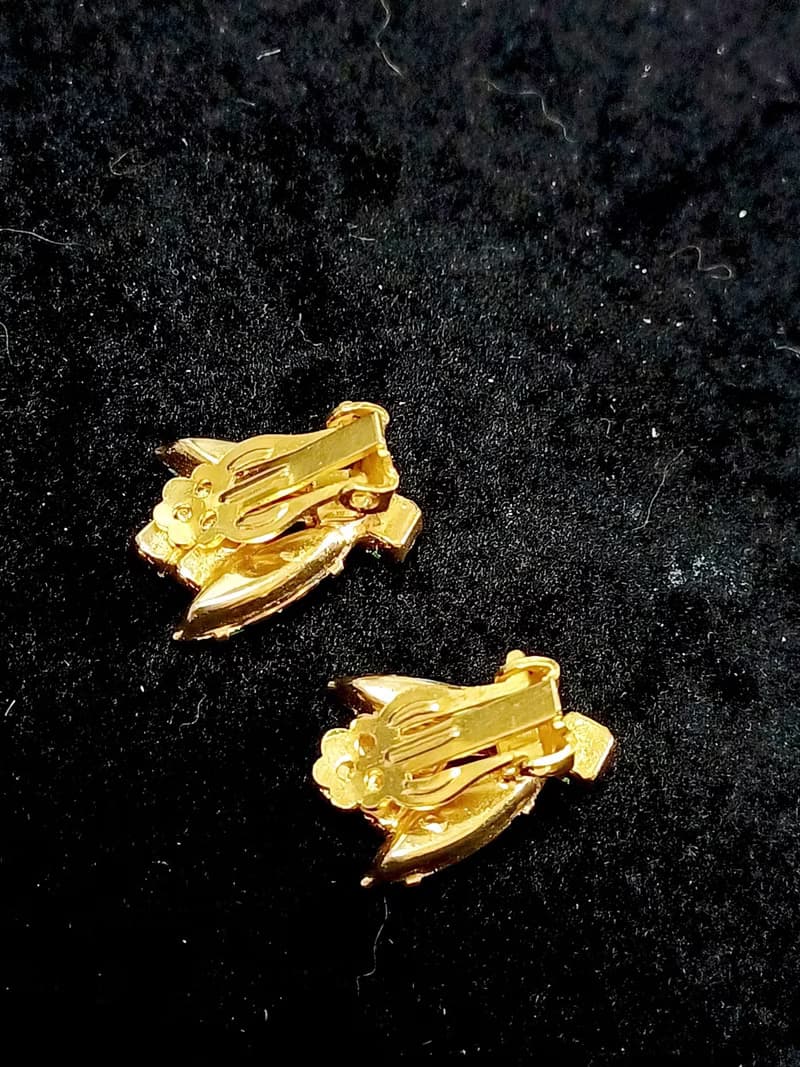vintage jewelry 典雅貴氣祖母綠萊茵石 夾式耳環