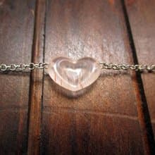 簡潔設計 項鍊 心印 紅髮晶+銀白K金鍊