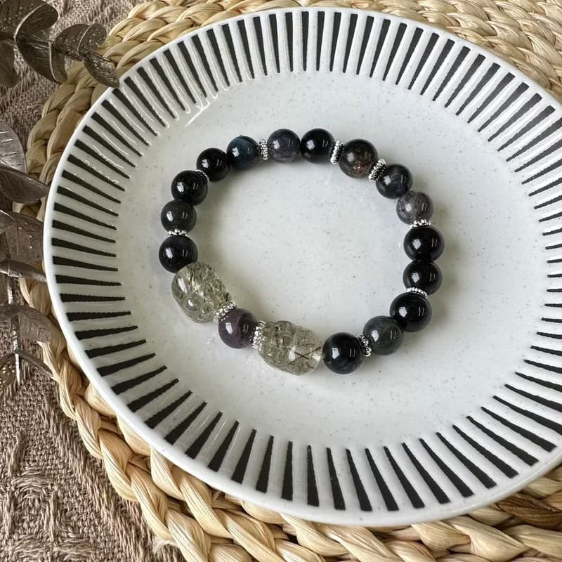 黑金超七雙貔貅彈性手鍊