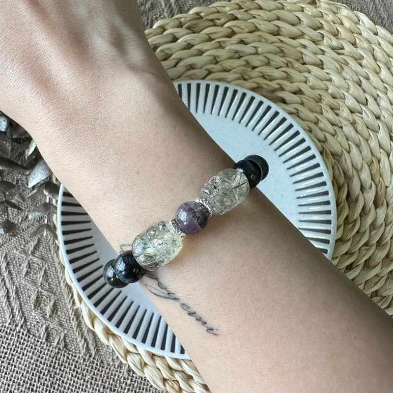 黑金超七雙貔貅彈性手鍊