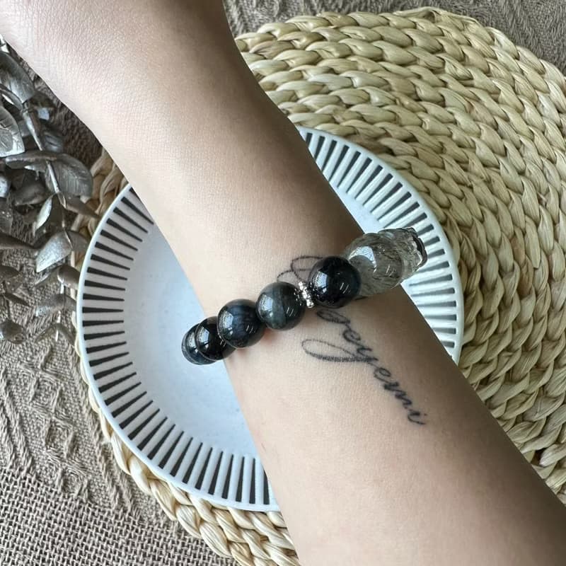 黑金超七雙貔貅彈性手鍊