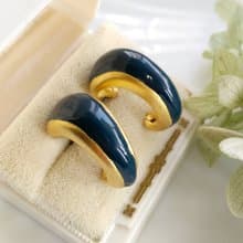 Vintage Jewelry 西洋古董飾品 深藍 C圈 厚實 針式耳環