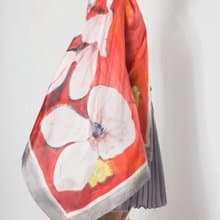 Scarlet Red Silk shawl, Magnolia Silk Scarf painted by hand/ Designer Scarf