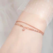 粉晶925純銀愛心蛋糕雙層手鍊
