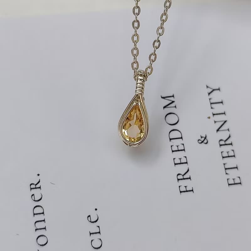 刻面黃水晶吊墜 切面天然黃水晶項鏈 小顆手工純銀黃水晶鎖骨項鍊