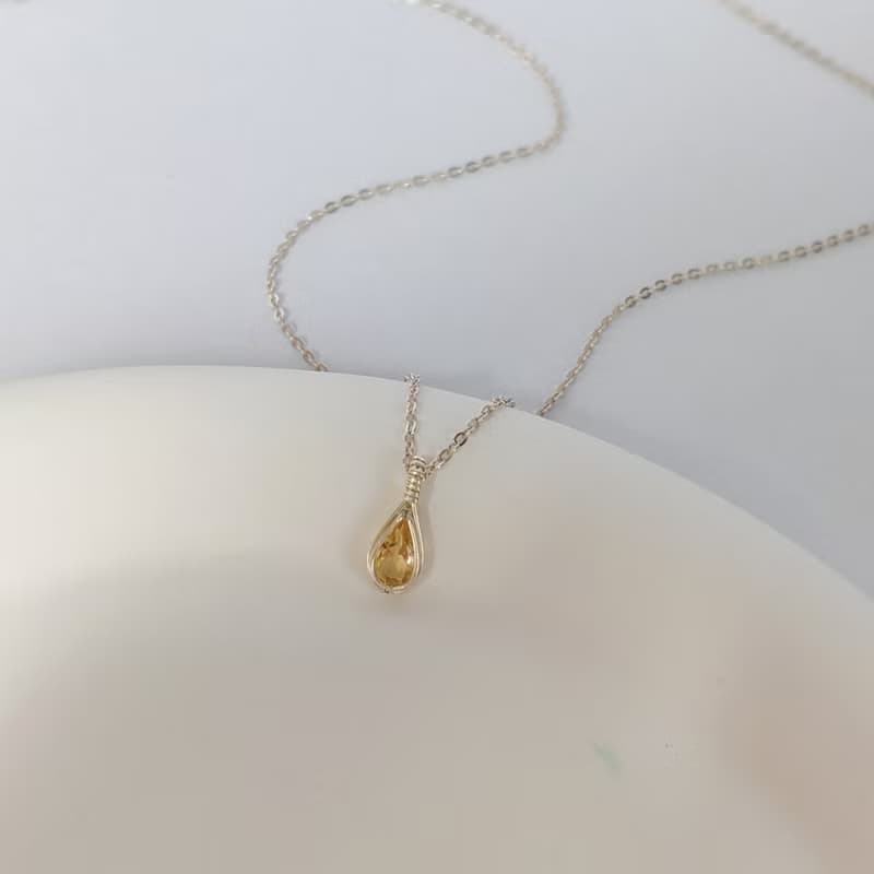 刻面黃水晶吊墜 切面天然黃水晶項鏈 小顆手工純銀黃水晶鎖骨項鍊