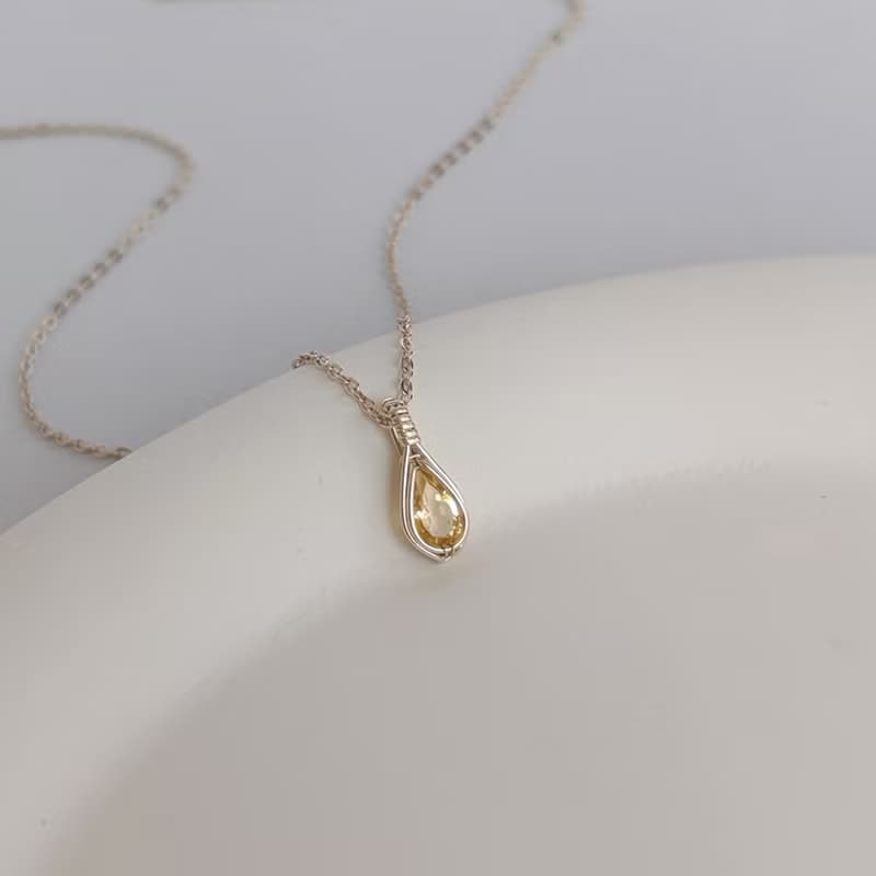 刻面黃水晶吊墜 切面天然黃水晶項鏈 小顆手工純銀黃水晶鎖骨項鍊