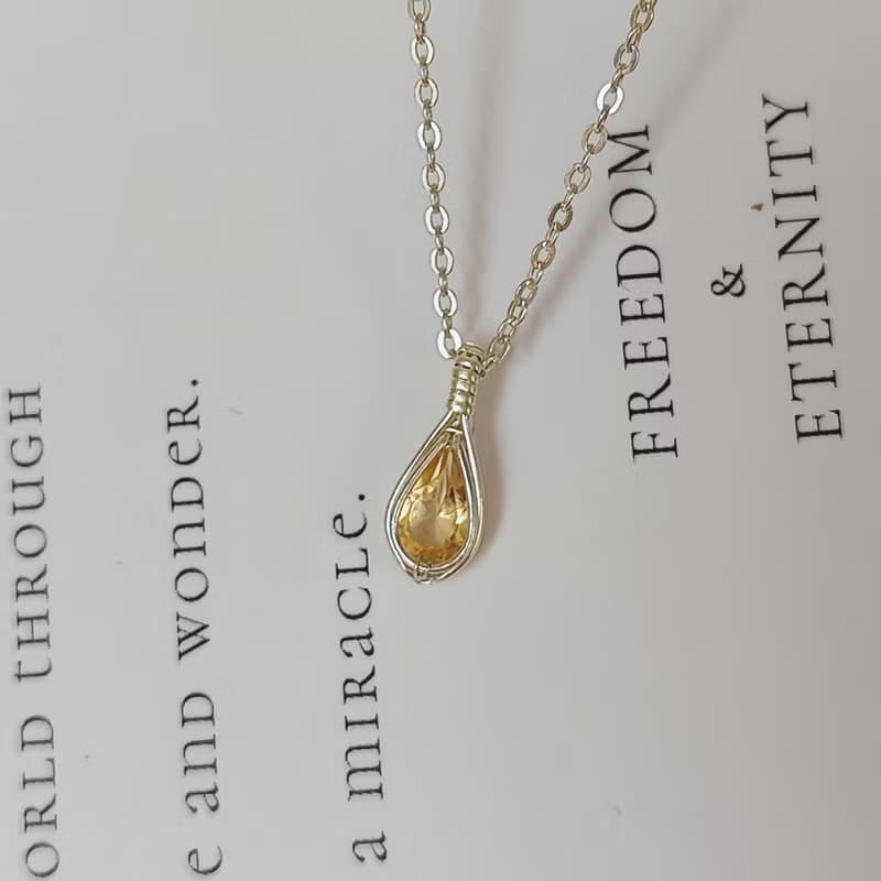 刻面黃水晶吊墜 切面天然黃水晶項鏈 小顆手工純銀黃水晶鎖骨項鍊