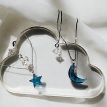 托帕石月亮星星925純銀項鏈手鏈套裝