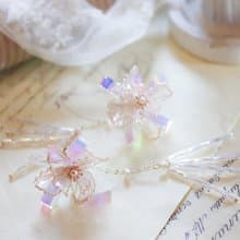 雪舞  幻彩緞帶 流蘇耳環 水晶花 樹脂花耳環 耳夾