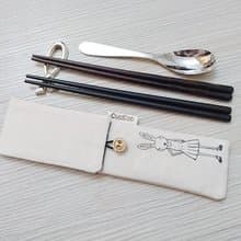 環保餐具收納袋 筷子袋 組合筷專用 雙層筷袋 手繪兔子小姐款