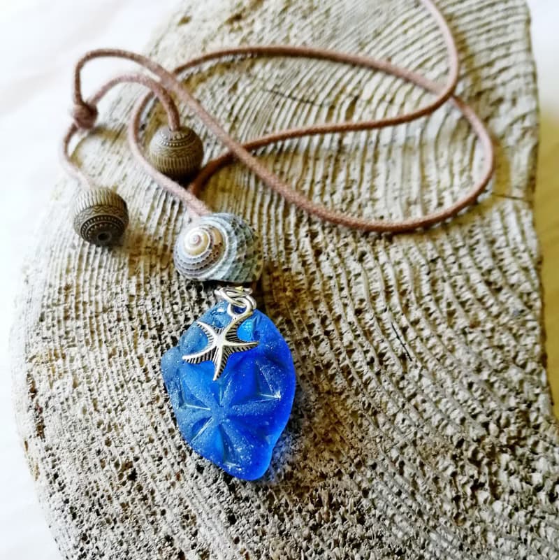 Blue Sea glass pendant海洋風 海玻璃项链Simple Daily Versatile手工装饰 Cute Ggift for her