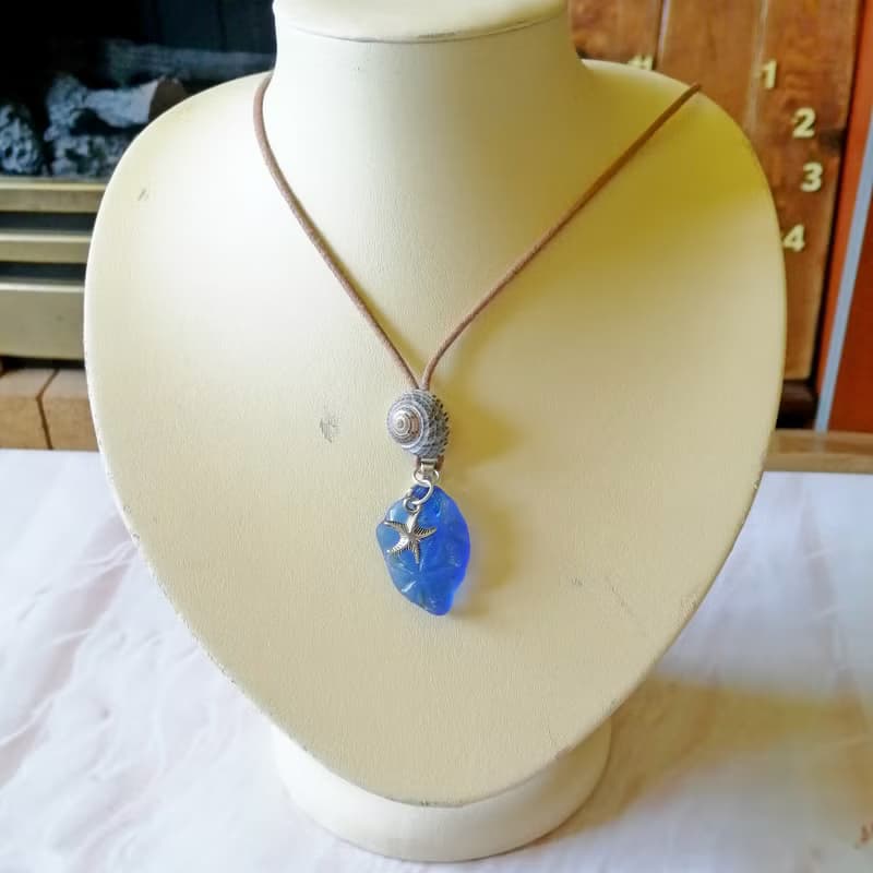 Blue Sea glass pendant海洋風 海玻璃项链Simple Daily Versatile手工装饰 Cute Ggift for her