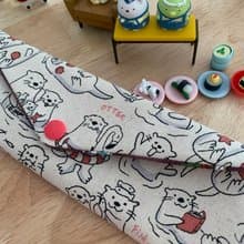 文青風環保純棉筷袋 水獺樂悠遊 原胚米白 日本 潮物 收納 手作