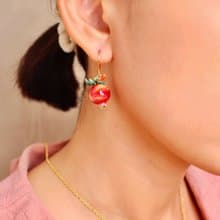 Pomegranate Earrings, Fruity Blossom, Enamel Jewelry