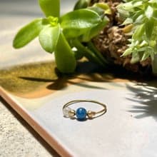 老林雜貨 | 天然石黃銅戒 圓珠 (藍晶石/藍紋瑪瑙)