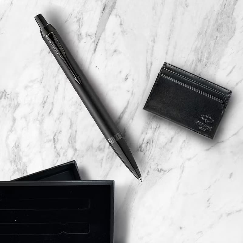 Parker 派克 新IM  特別款理性黑原子筆 牛皮卡夾禮盒 免費刻字