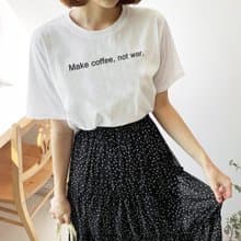 Make coffee not war 男女短袖T恤 白色 咖啡文字英文格言手工