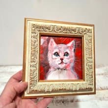 Mini White Kitten Original Acrylic Painting Framed Lovely Gift