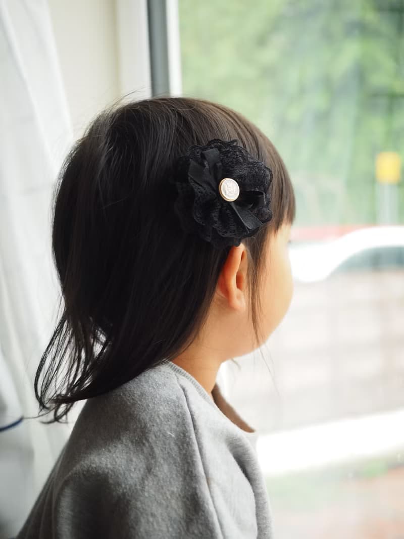 黑色蕾絲花嬰兒女童頭飾髮帶 媽媽髮夾 百日宴彌月拍攝