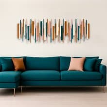 大型現代木質壁掛雕塑 青綠 粉膚 奶油白 搭配銅或鉻點綴